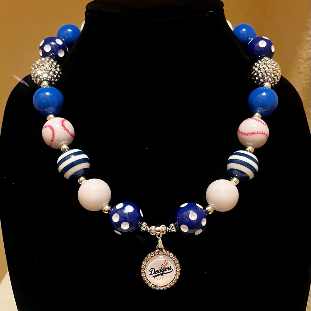 LA Dodgers bubble gum chunky necklace